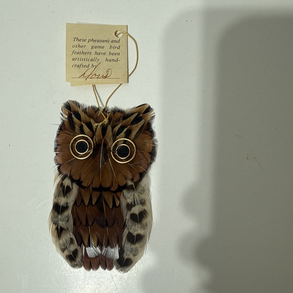 Hickory Valley Originals Pheasant Feather OWL Hanging Figure 4"Handmade Ornament - Picture 6 of 7